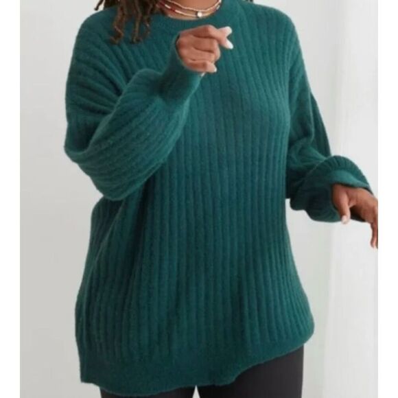 Aerie fluffy green emerald ribbed oversized sweater large - Picture 1 of 9